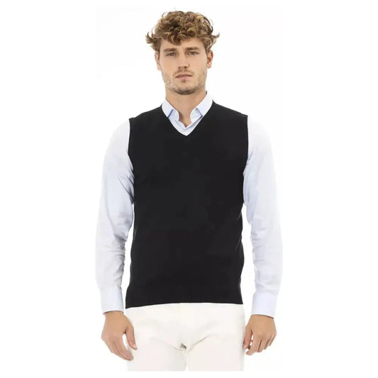 Alpha Studio Black Viscose Men Vest Alpha Studio