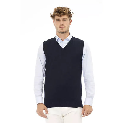 Alpha Studio Blue Viscose Men's V-neck Vest