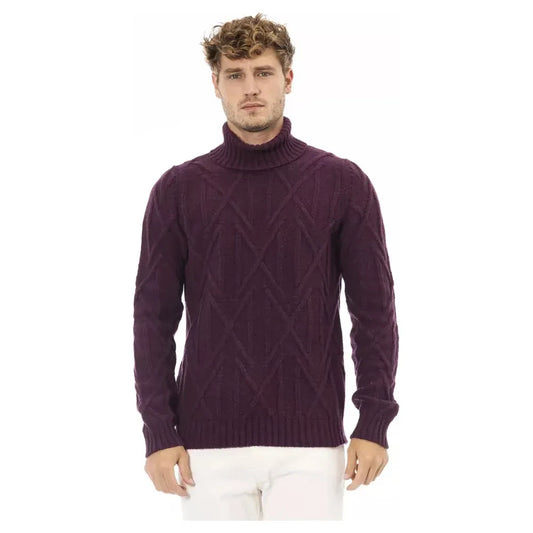 Alpha Studio Purple Merino Wool Men Sweater Alpha Studio