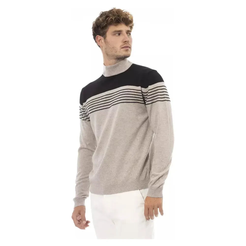 Alpha Studio Beige Wool Men Sweater Alpha Studio