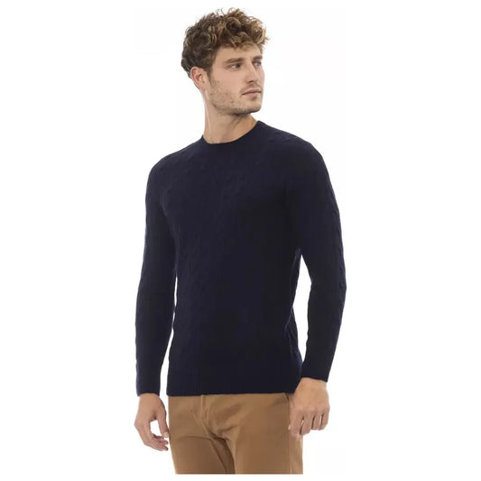 Alpha Studio Blue Wool Men Sweater Alpha Studio