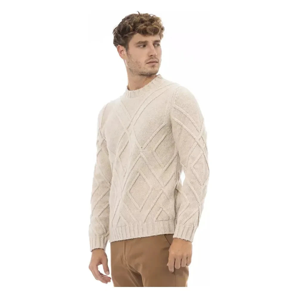 Alpha Studio Beige Merino Wool Men Sweater Alpha Studio