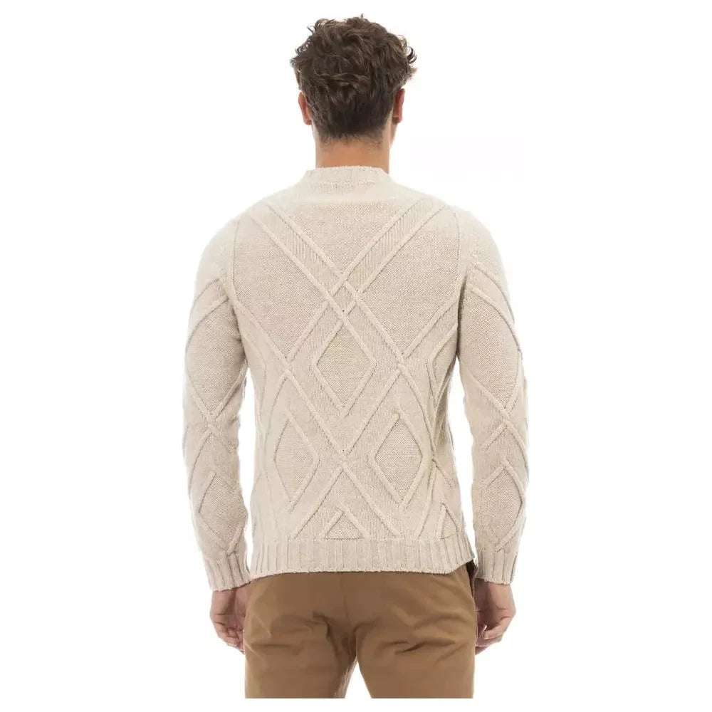 Alpha Studio Beige Merino Wool Men Sweater Alpha Studio