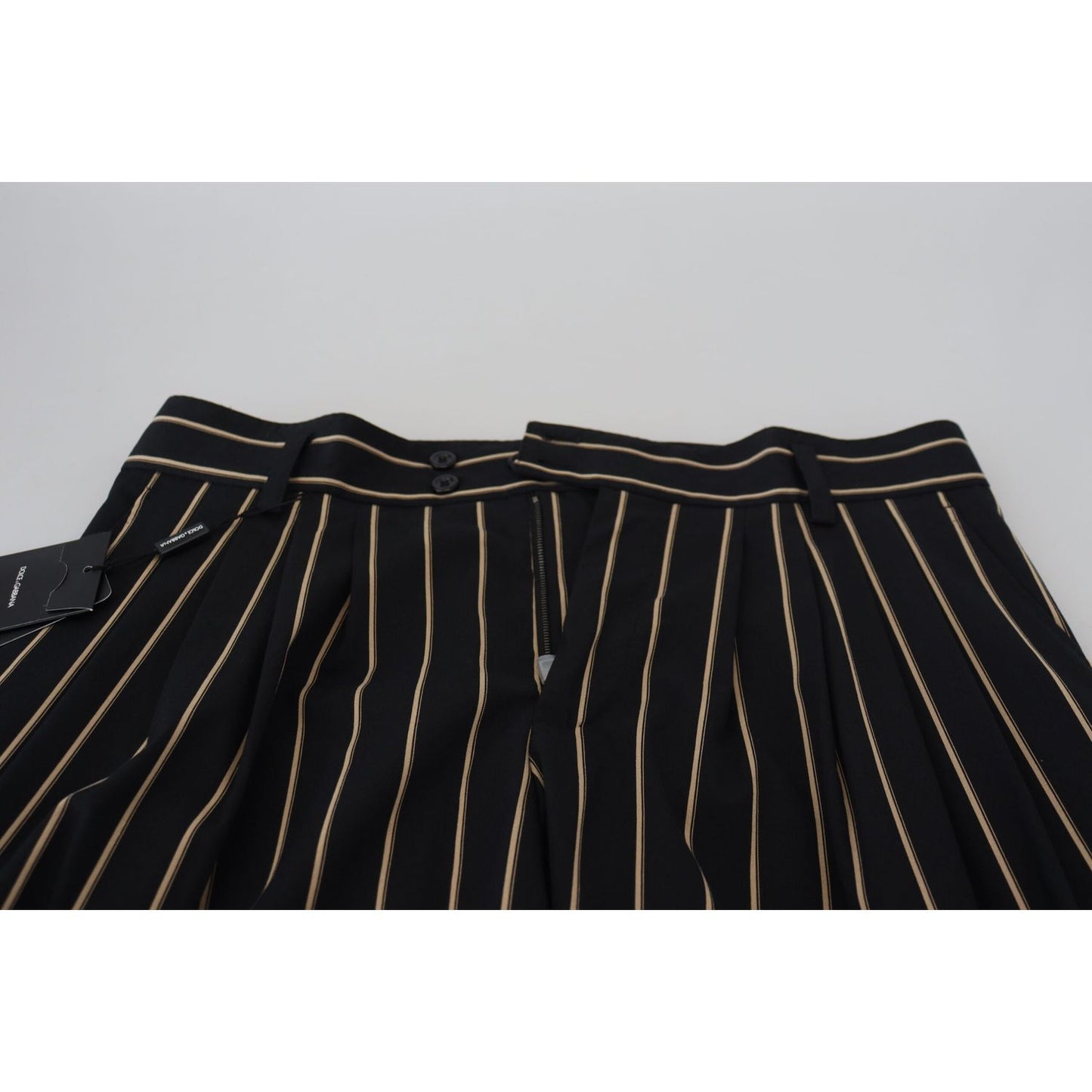 Dolce & Gabbana Black Beige Striped Cotton Stretch Pants