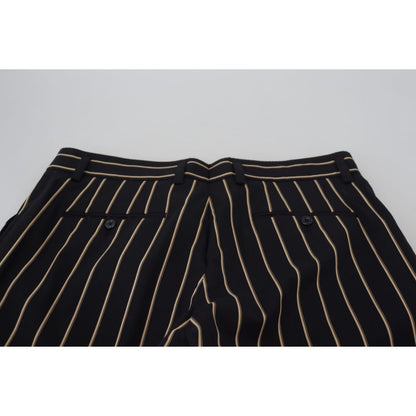 Dolce & Gabbana Black Beige Striped Cotton Stretch Pants
