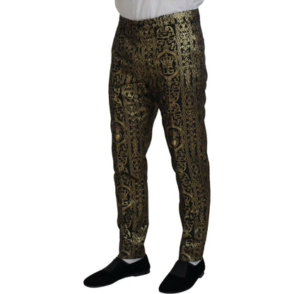 Dolce & Gabbana Black Gold Jacquard Dress Trouser Pants