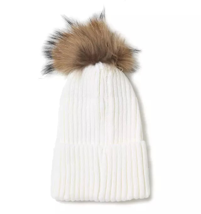 Refrigiwear Chic Ribbed Knit Pompom Winter Hat