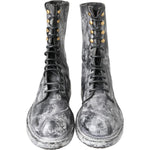 Dolce & Gabbana Black Gray Leather Mid Calf Boots Shoes