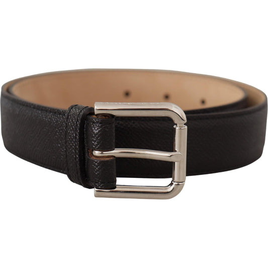 Dolce & Gabbana Black Calf Leather Brown Backend Metal Buckle Belt