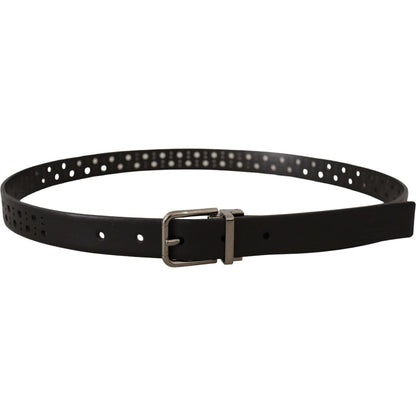 Dolce & Gabbana Black Calf Leather Perforated Metal Buckle Belt