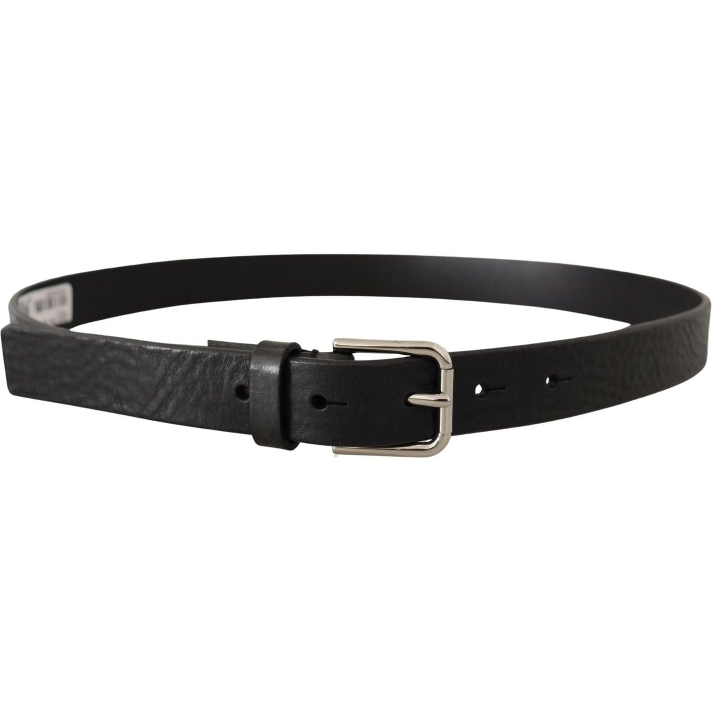 Dolce & Gabbana Black Calf Leather Silver Tone Logo Metal Buckle Belt