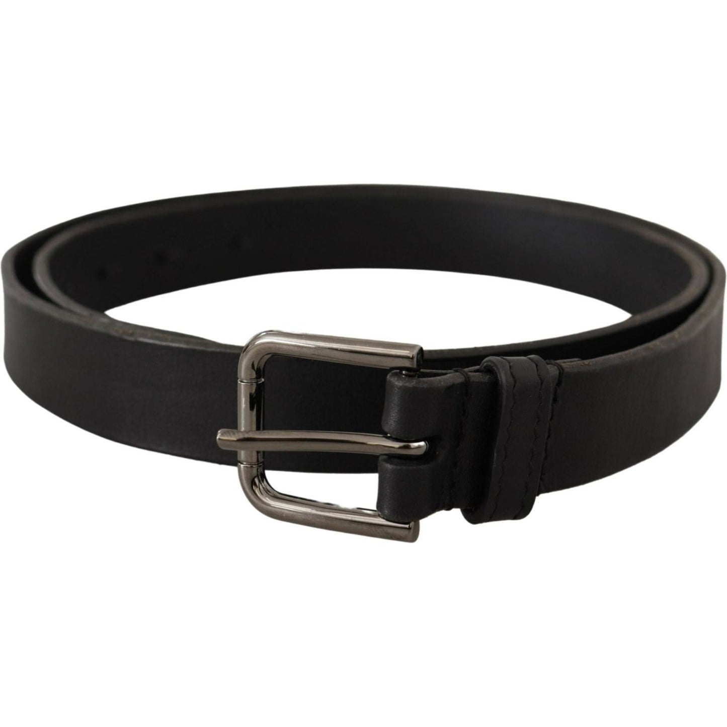 Dolce & Gabbana Black Calf Leather Logo Engraved Metal Buckle Belt