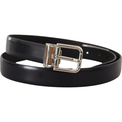 Dolce & Gabbana Black Calf Leather Classic Logo Metal Buckle Belt