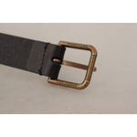 Dolce & Gabbana Black Calf Leather Brass Logo Engraved Buckle Belt