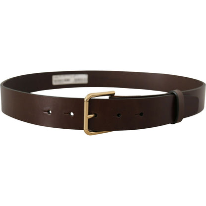 Dolce & Gabbana Brown Plain Calf Leather Gold Tone Buckle Belt