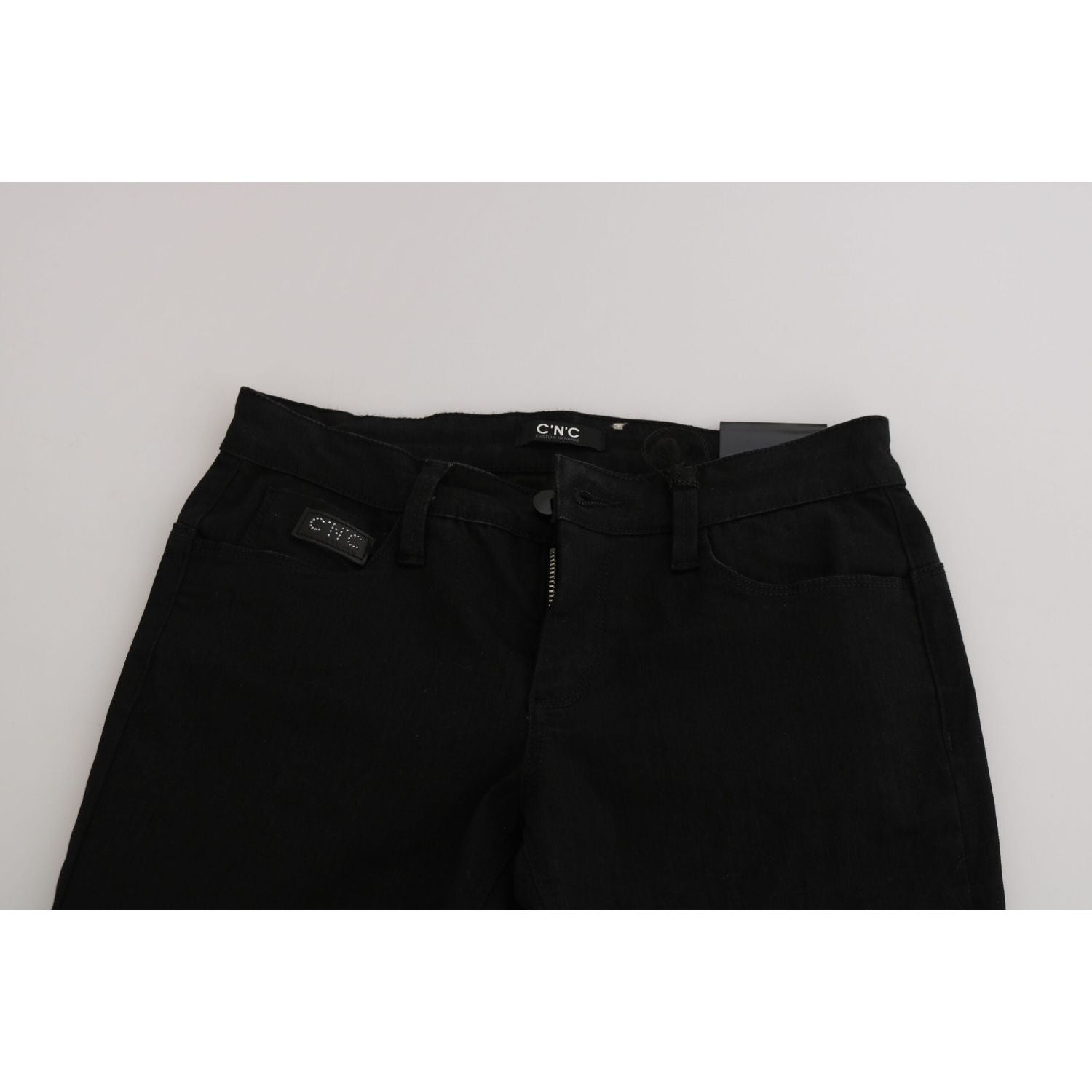 优雅黑色中腰修身牛仔裤