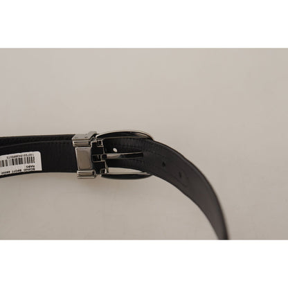 Dolce & Gabbana Black Calf Leather Silver Logo Metal Buckle Belt