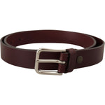 Dolce & Gabbana Maroon Calf Leather Silver Tone Metal Buckle Belt