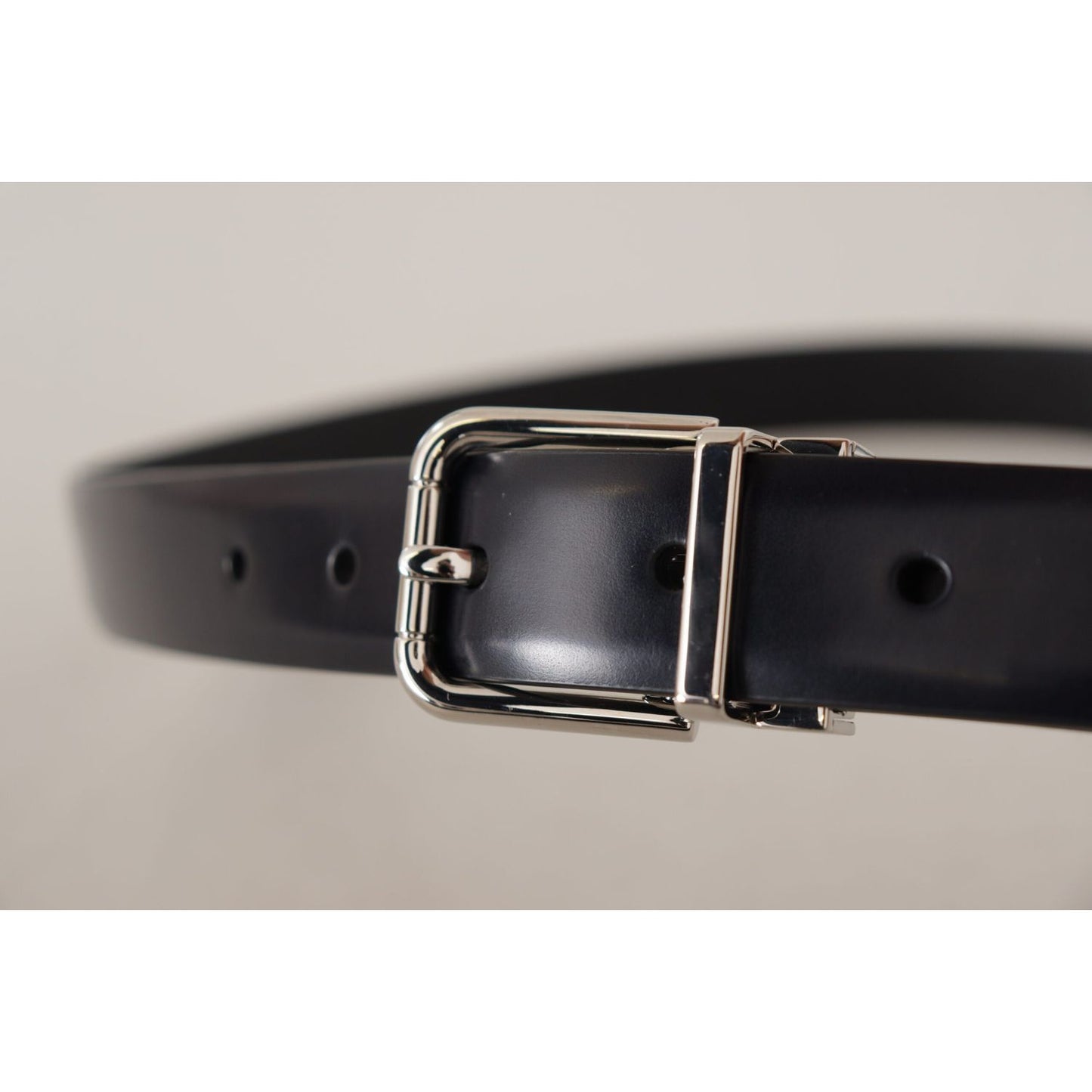 Dolce & Gabbana Black Calf Leather Silver Metal Logo Buckle Belt BEL8638-85