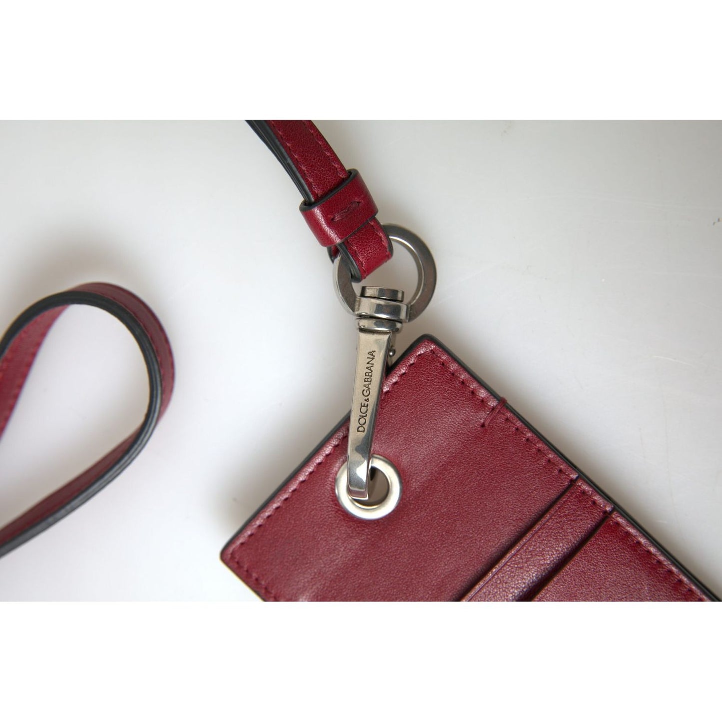 Dolce & Gabbana Red Leather Lanyard Logo Slim Card Holder Men Wallet