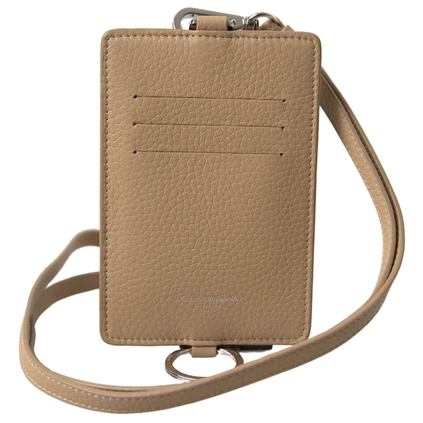 Dolce & Gabbana Beige Leather Lanyard Logo Card Holder Men Wallet