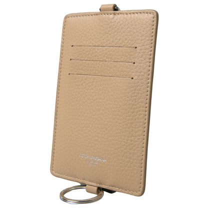 Dolce & Gabbana Beige Leather Lanyard Logo Card Holder Men Wallet