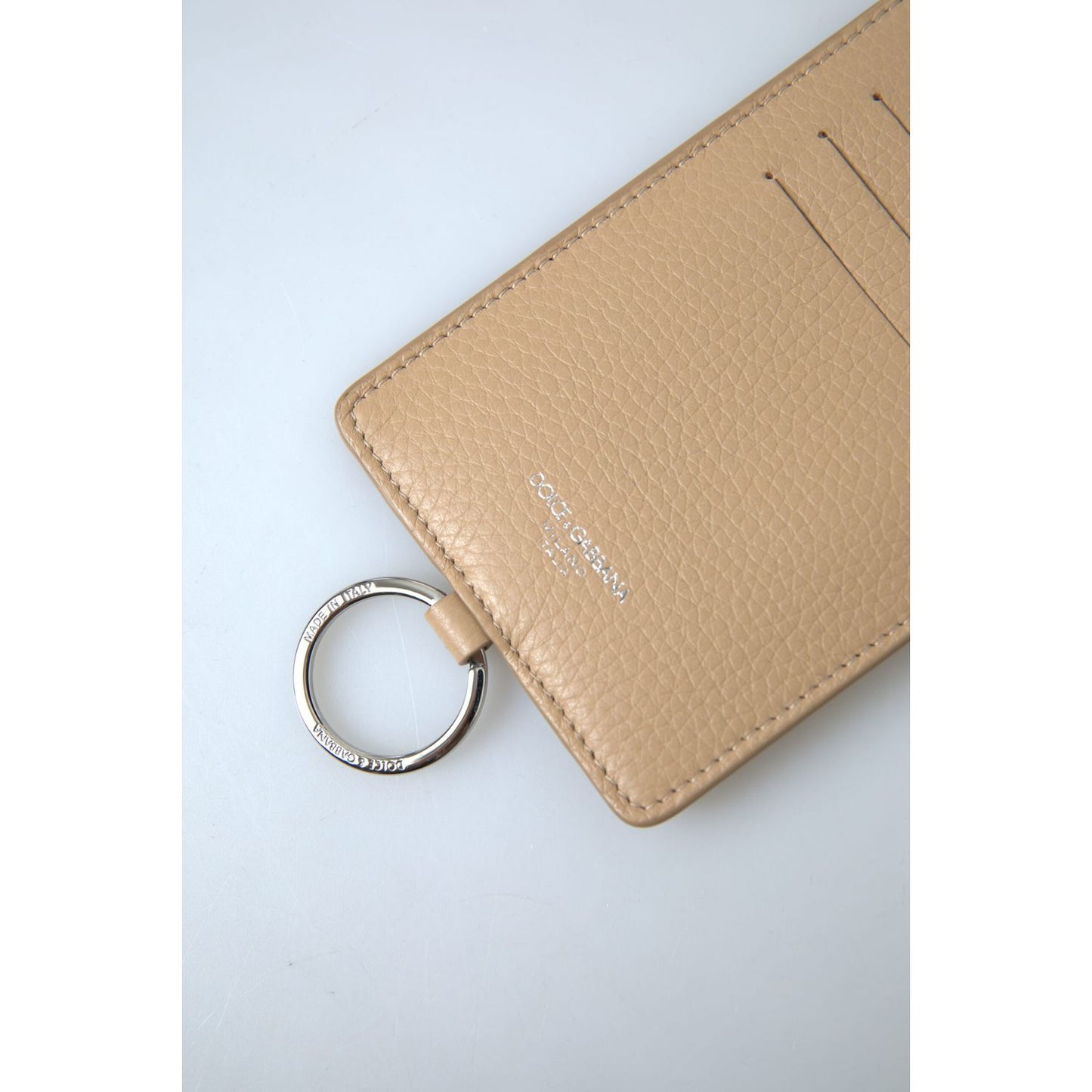 Dolce & Gabbana Beige Leather Lanyard Logo Card Holder Men Wallet