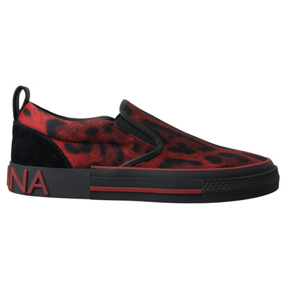 Dolce & Gabbana Red Black Leopard Loafers Sneakers Shoes
