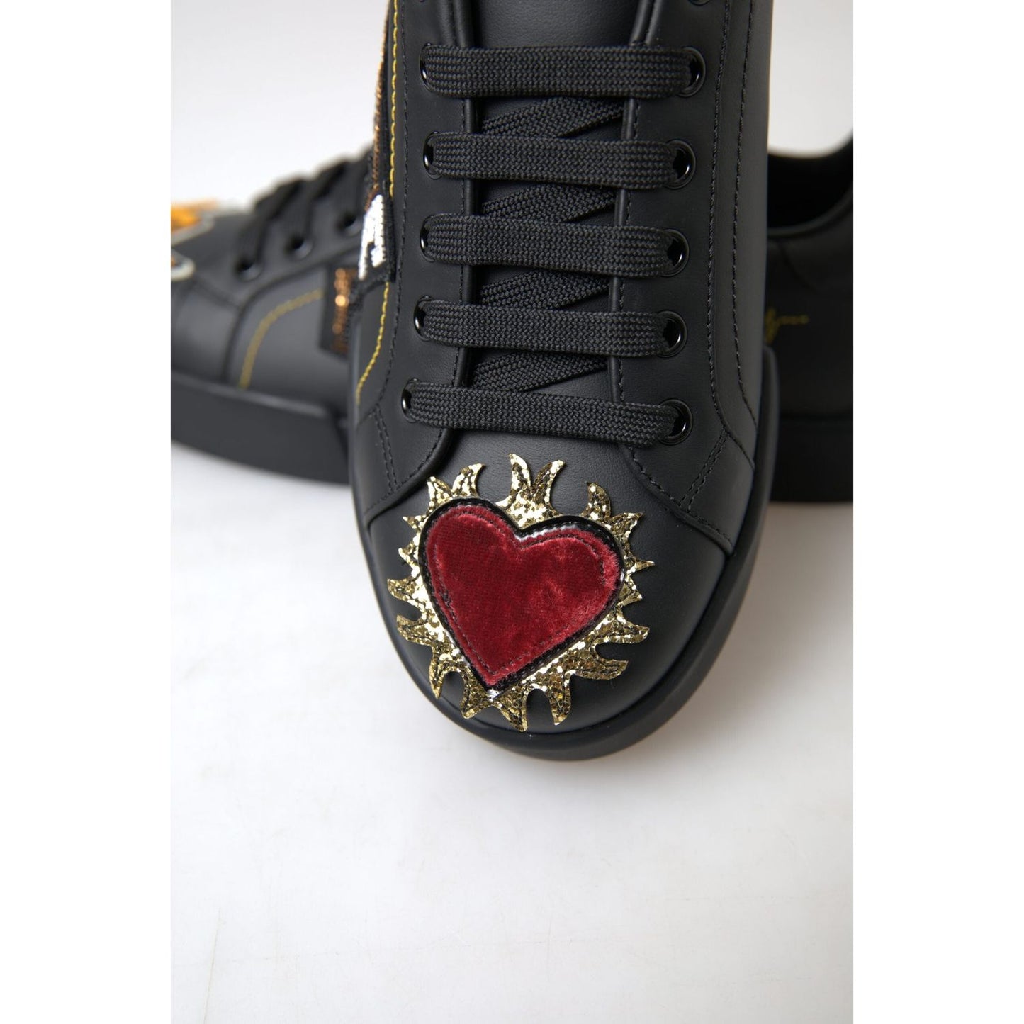 Dolce & Gabbana Elegant Portofino Leather Sneakers - Black Multicolor Dolce & Gabbana