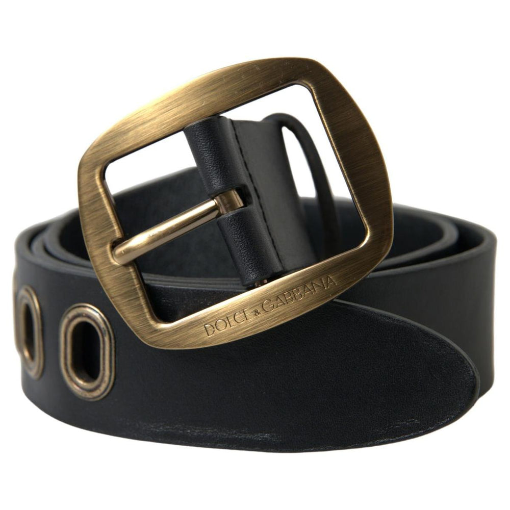 Dolce & Gabbana Black Leather Gold Metal Buckle Men Belt