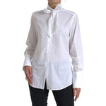 Dolce & Gabbana White Cotton Ascot Collar Long Sleeves Top TSH84084-42