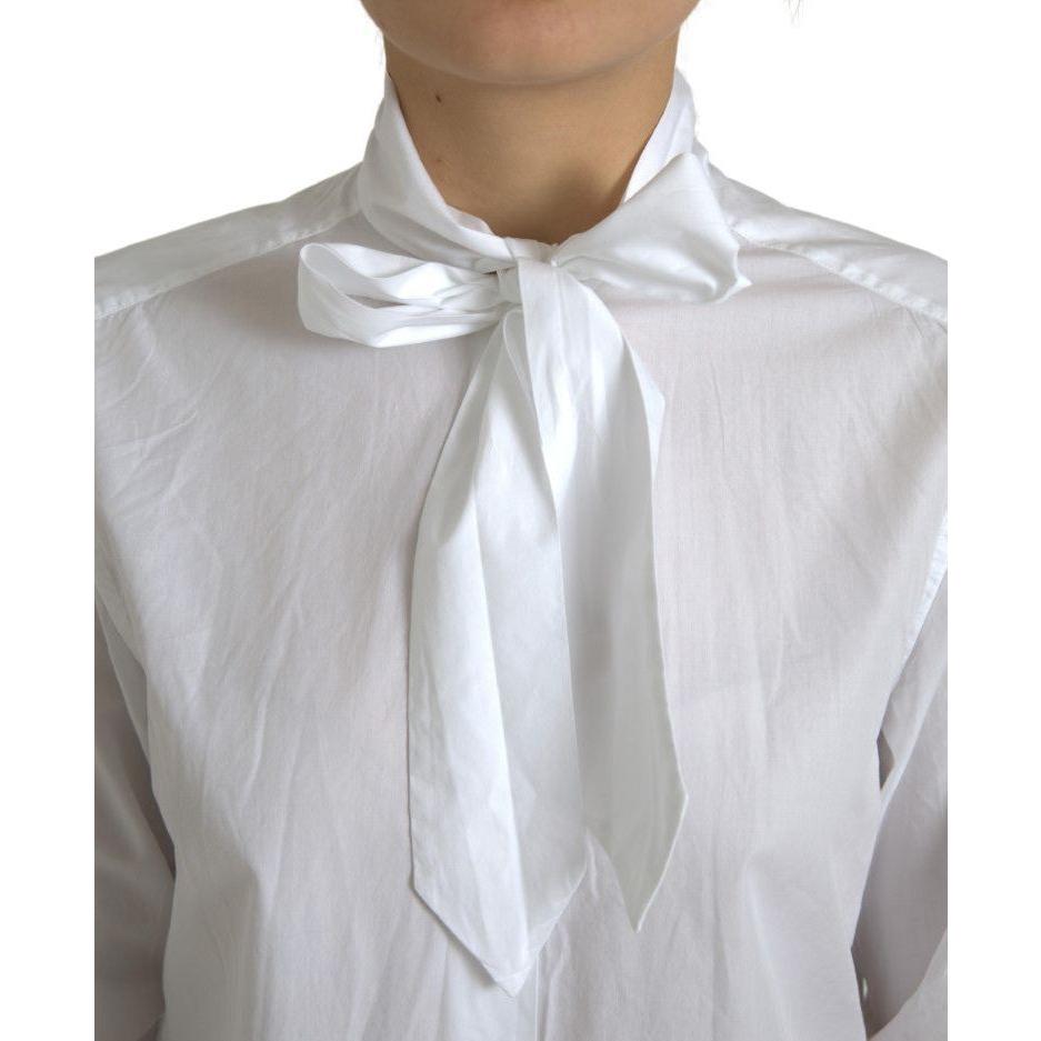 Dolce & Gabbana White Cotton Ascot Collar Long Sleeves Top TSH84084-42