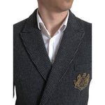 Dolce & Gabbana Gray Logo Embroidery Double Breasted Blazer