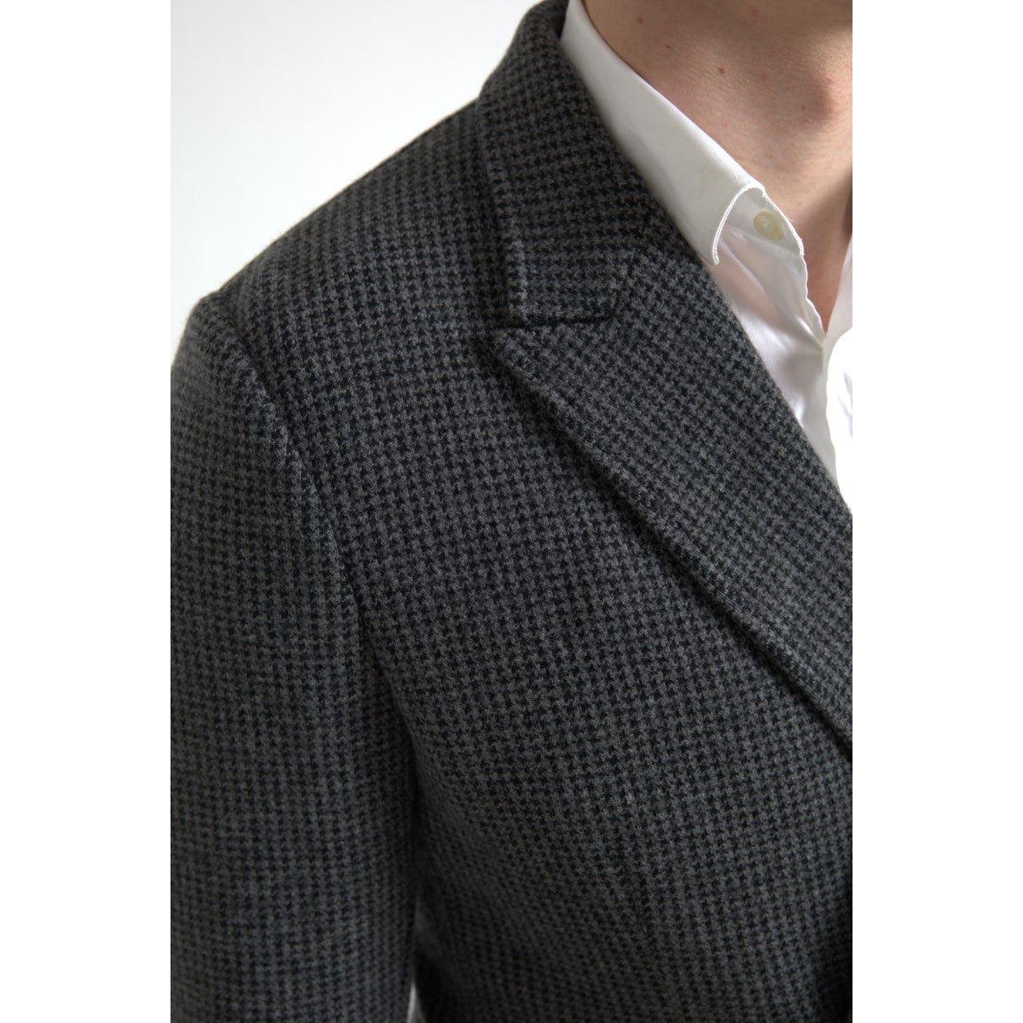 Dolce & Gabbana Gray Logo Embroidery Double Breasted Blazer