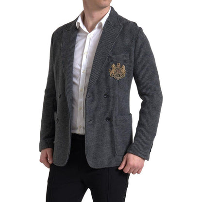 Dolce & Gabbana Gray Logo Embroidery Double Breasted Blazer