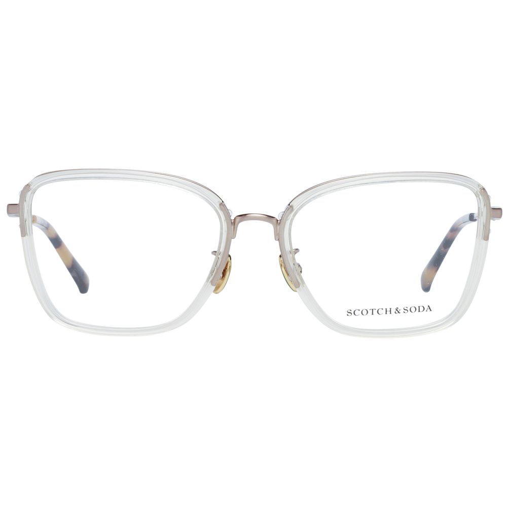 Scotch & Soda Transparent Women Glasses Frame, trapezium style, metal, and plastic, full-rim, 55-18-135 size.