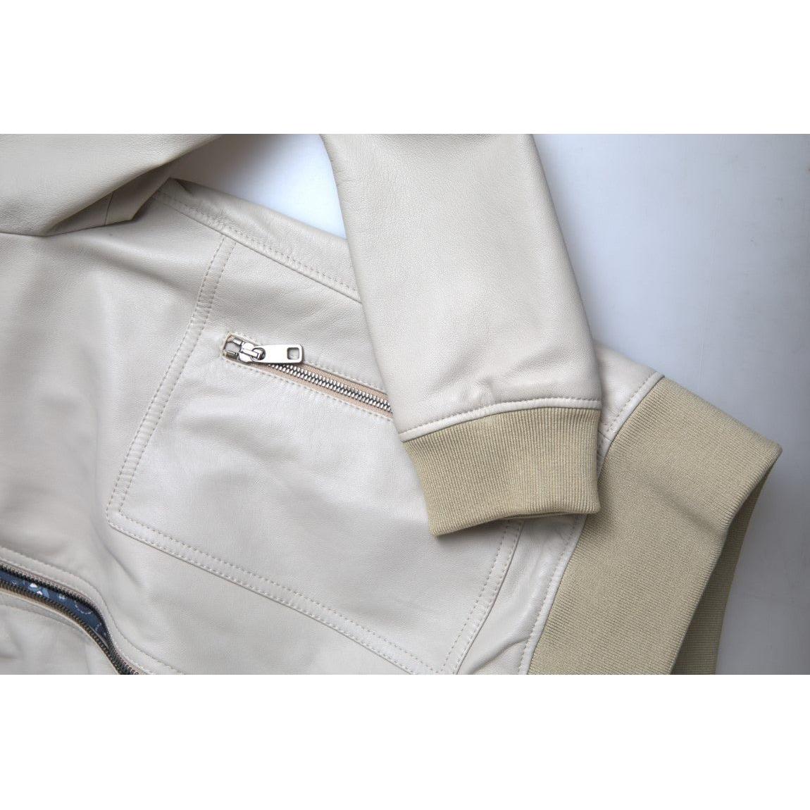 奶油色皮革飞行员夹克