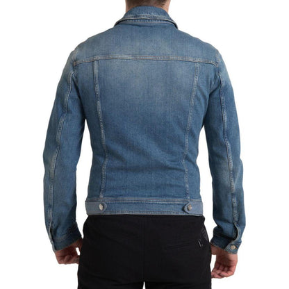 Dolce & Gabbana Blue Washed Cotton Stretch Denim Men Jacket