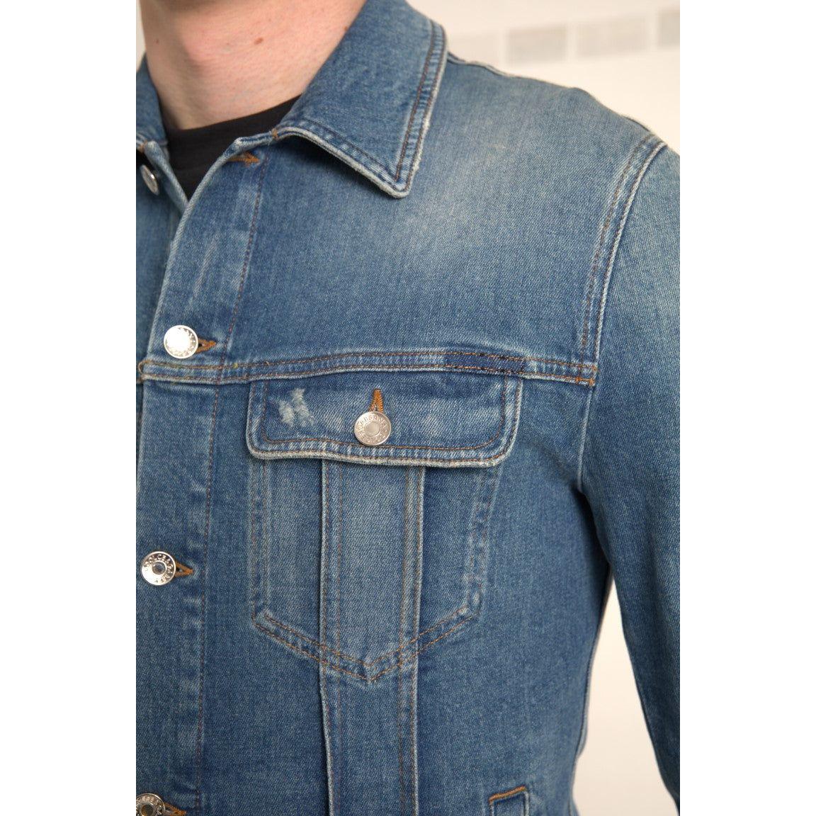 Dolce & Gabbana Blue Washed Cotton Stretch Denim Men Jacket