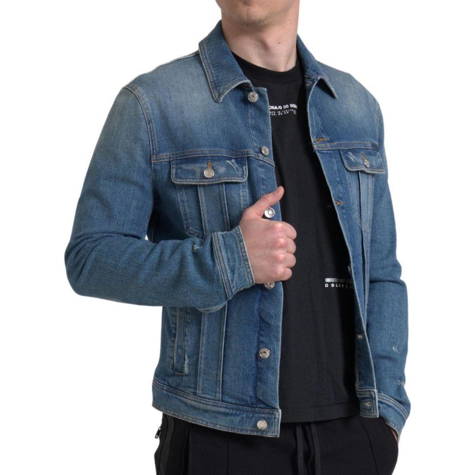 Dolce & Gabbana Blue Washed Cotton Stretch Denim Men Jacket