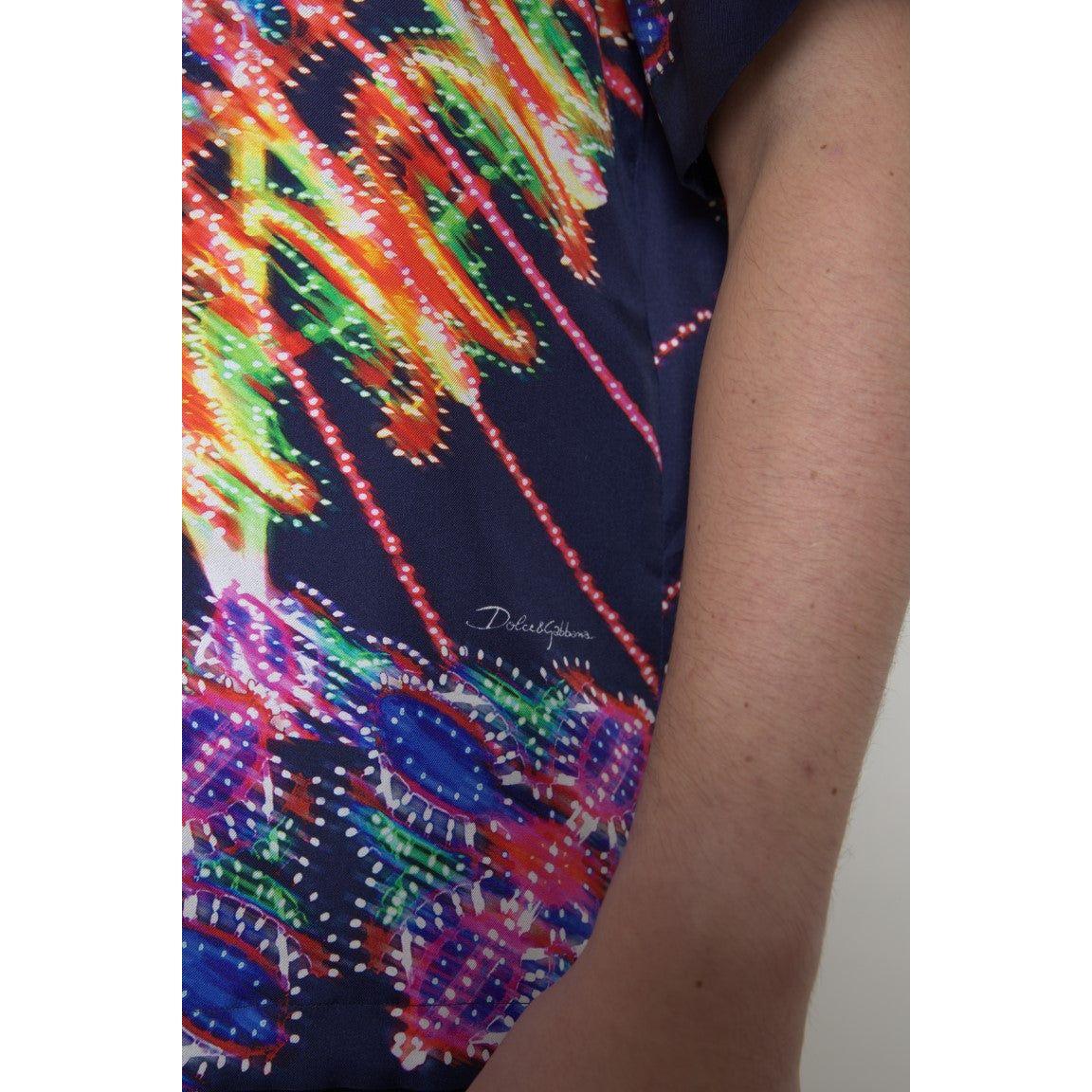 Dolce & Gabbana Multicolor Luminarie Print Men Shirt Silk