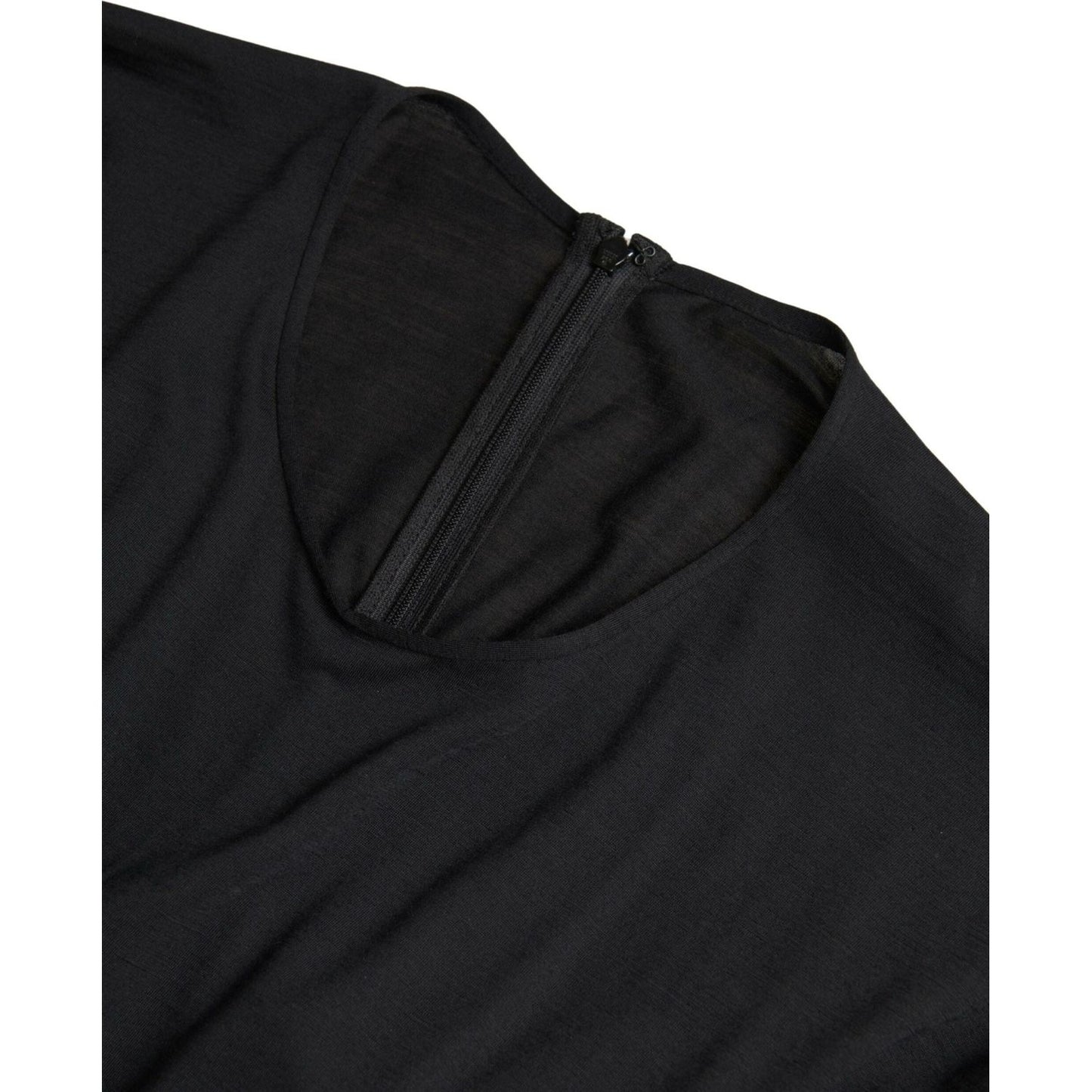 Dolce & Gabbana Black Wool Wrap Sheath Midi Gown Dress