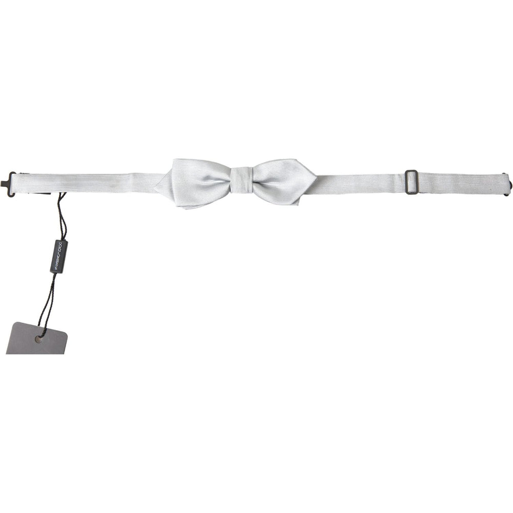 Dolce & Gabbana Gray Silk Adjustable Men Neck Papillon Bow Tie