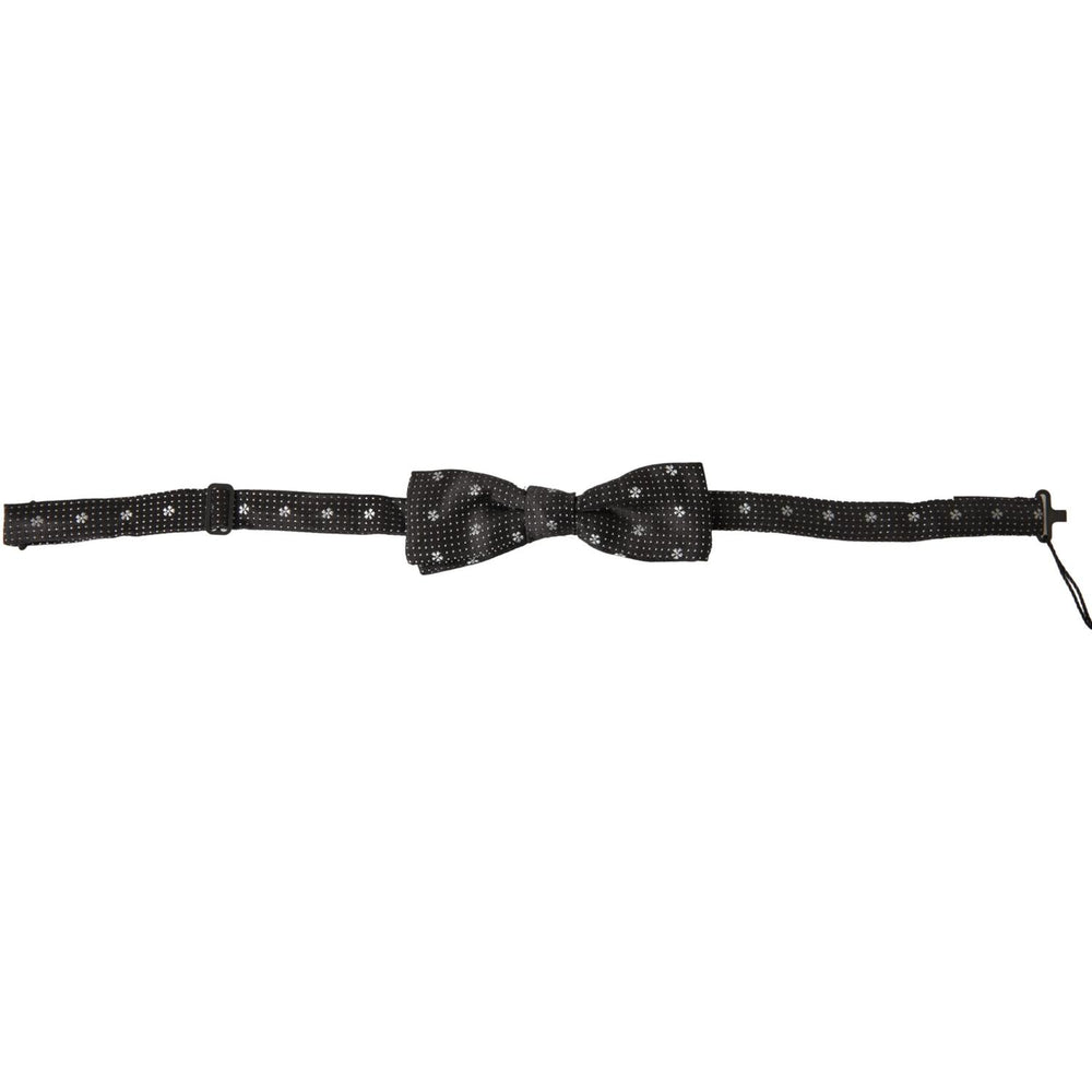 Dolce & Gabbana Black Patterned Silk Adjustable Men Neck Papillon Bow Tie