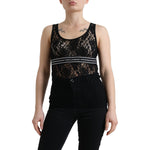 Dolce & Gabbana Black Logo Stripe Lace Sleeveless Tank Top