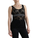 Dolce & Gabbana Black Logo Stripe Lace Sleeveless Tank Top