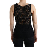 Dolce & Gabbana Black Logo Stripe Lace Sleeveless Tank Top