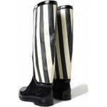 Dolce & Gabbana Black Rubber Knee High Flat Boots Shoes