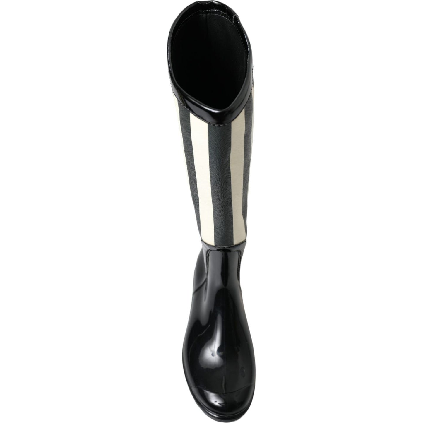 Dolce & Gabbana Black Rubber Knee High Flat Boots Shoes