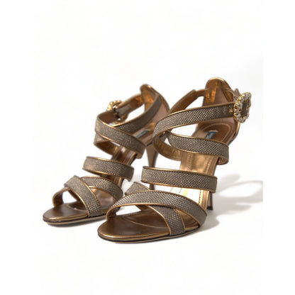 Dolce & Gabbana Bronze Crystal Strap Heels Sandals Shoes